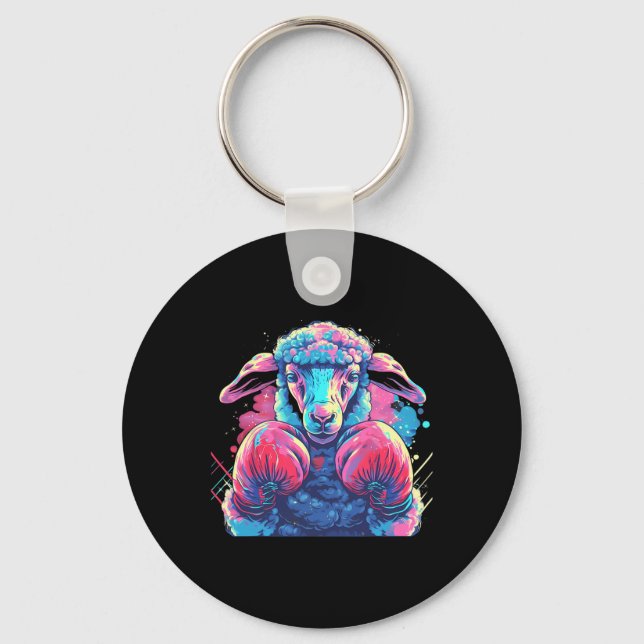 Boxer Sheep With Boxing Gloves Kickboxing Funny Bo Keychain (Front)