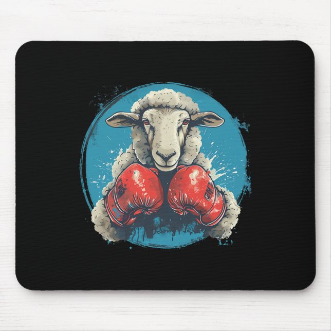 Boxer Sheep With Boxing Gloves Kickboxing Funny Bo Mouse Pad (Front)