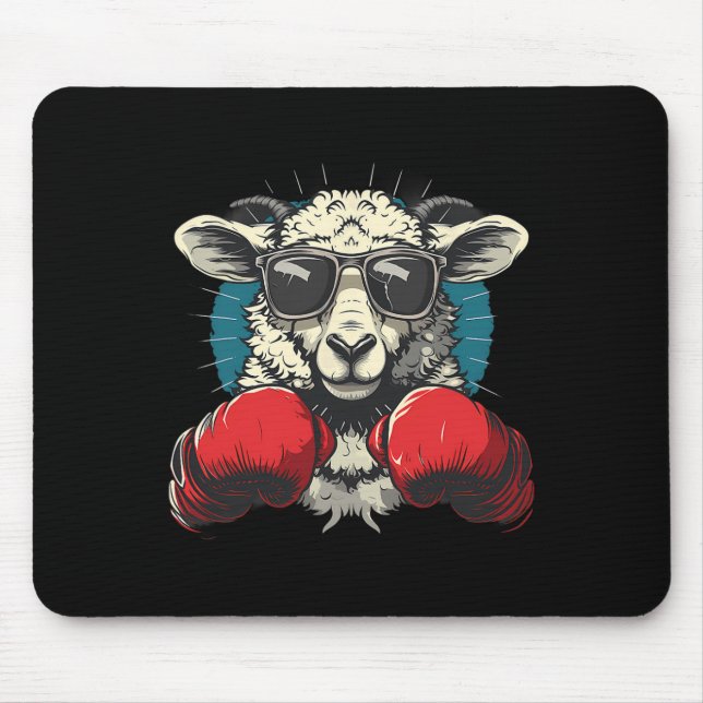 Boxer Sheep With Boxing Gloves Kickboxing Funny Bo Mouse Pad (Front)