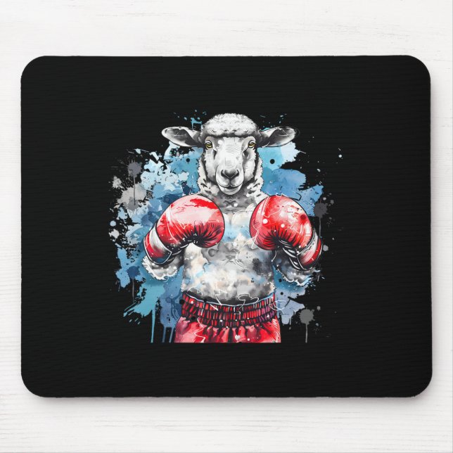 Boxer Sheep With Boxing Gloves Kickboxing Funny Bo Mouse Pad (Front)