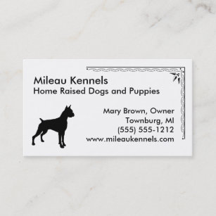 Boxer Silhouette Black and White Pet Business Card