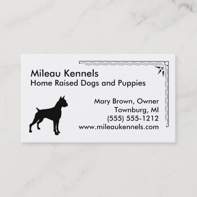 Boxer Silhouette Black and White Pet Business Card (Front)