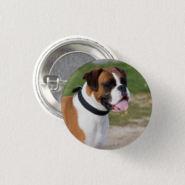 Boxer Sitting Pinback Button (Front & Back)