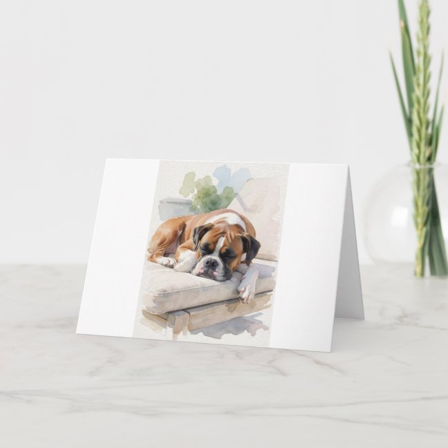 Boxer Sleeping On The Terrace Sun Lounger Greeting Card
