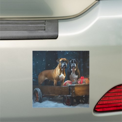Boxer Snowy Sleigh Christmas Decor Car Magnet