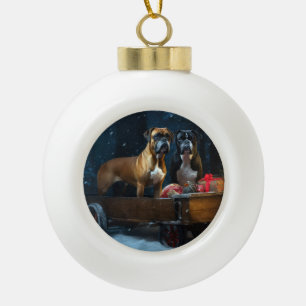 Boxer Snowy Sleigh Christmas Decor Ceramic Ball Christmas Ornament