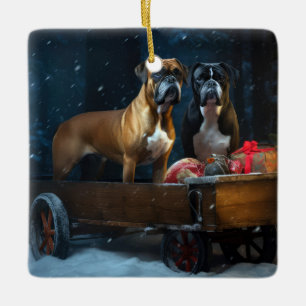 Boxer Snowy Sleigh Christmas Decor Ceramic Ornament