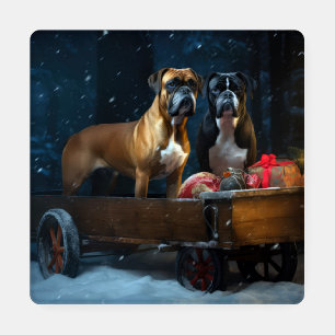 Boxer Snowy Sleigh Christmas Decor Coaster Set