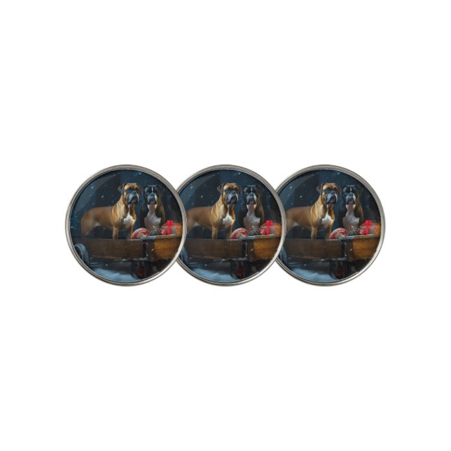 Boxer Snowy Sleigh Christmas Decor Golf Ball Marker (3 Up)