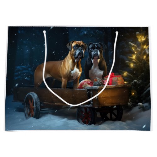 Boxer Snowy Sleigh Christmas Decor Large Gift Bag