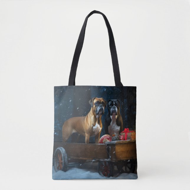 Boxer Snowy Sleigh Christmas Decor Tote Bag (Front)