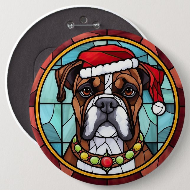 Boxer Stained Glass Christmas  Button (Front & Back)