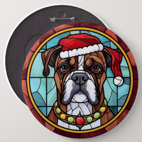 Boxer Stained Glass Christmas  Button