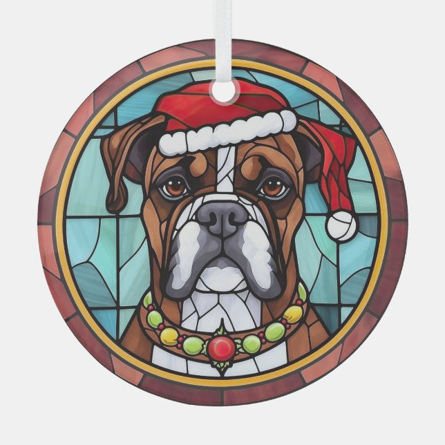 Boxer Stained Glass Christmas  Ornament (Front)