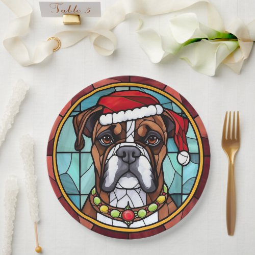 Boxer Stained Glass Christmas  Paper Plates
