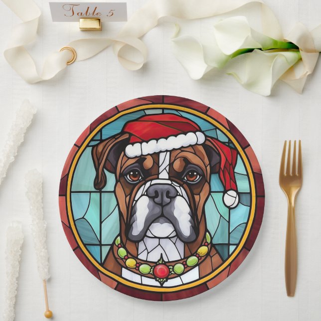 Boxer Stained Glass Christmas  Paper Plates (Wedding)