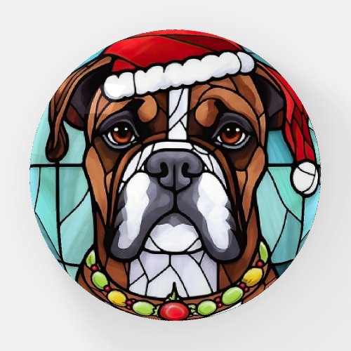 Boxer Stained Glass Christmas  Paperweight