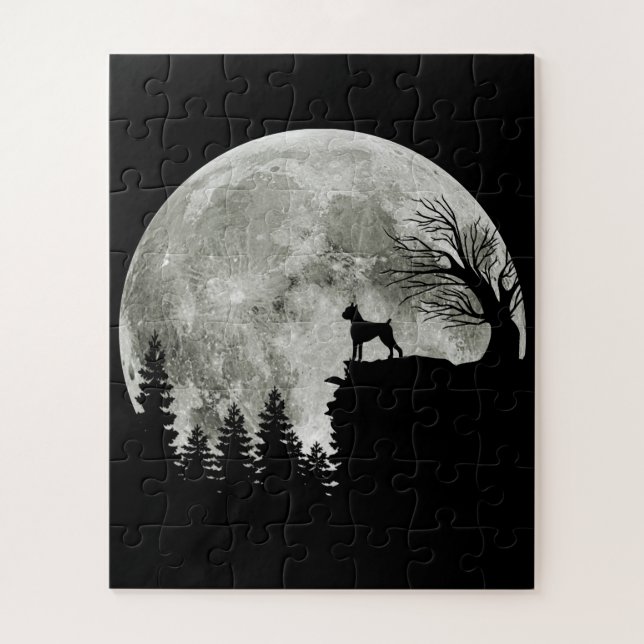 Boxer Standing on Mountain Moon Light Halloween Jigsaw Puzzle (Vertical)