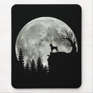 Boxer Standing on Mountain Moon Light Halloween Mouse Pad