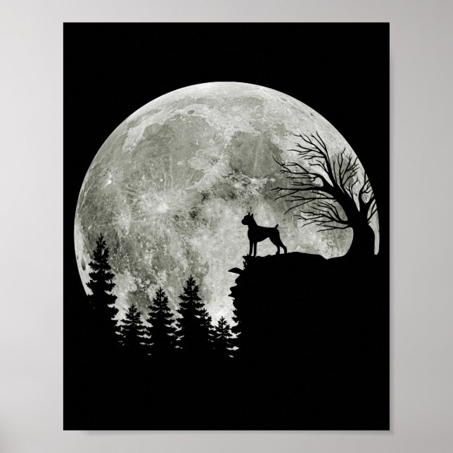 Boxer Standing on Mountain Moon Light Halloween Poster (Front)