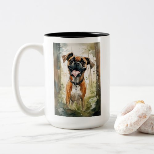 Boxer Terrier Watercolor Whimsical  Two_Tone Coffee Mug