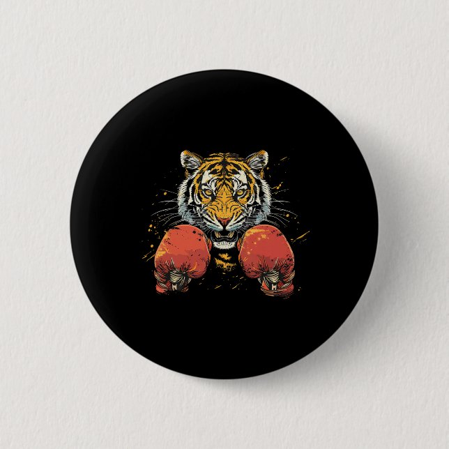 Boxer Tiger With Boxing Gloves Kickboxing Funny Bo Button (Front)