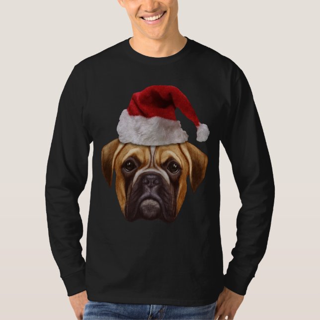 Boxer Ugly Christmas Dog Santa Hat Xmas Gift T-Shirt (Front)