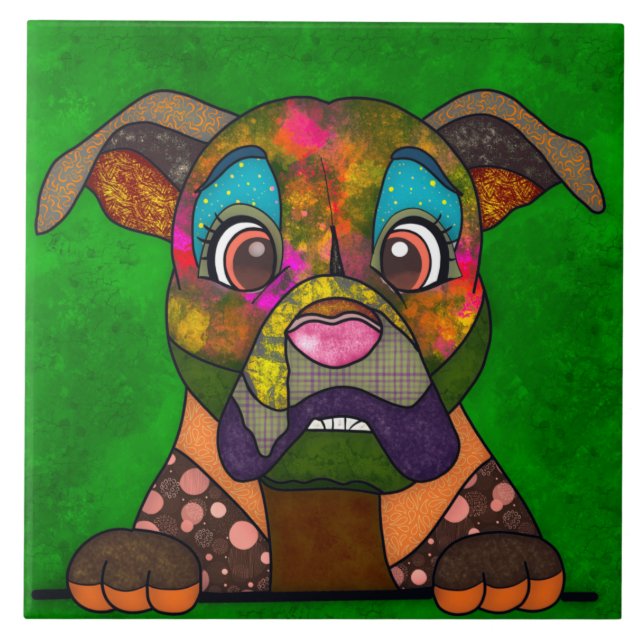 Boxer ugly dog face ceramic tile (Front)