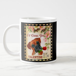 Boxer Vintage Valentine Funny Dog With Rose Giant Coffee Mug