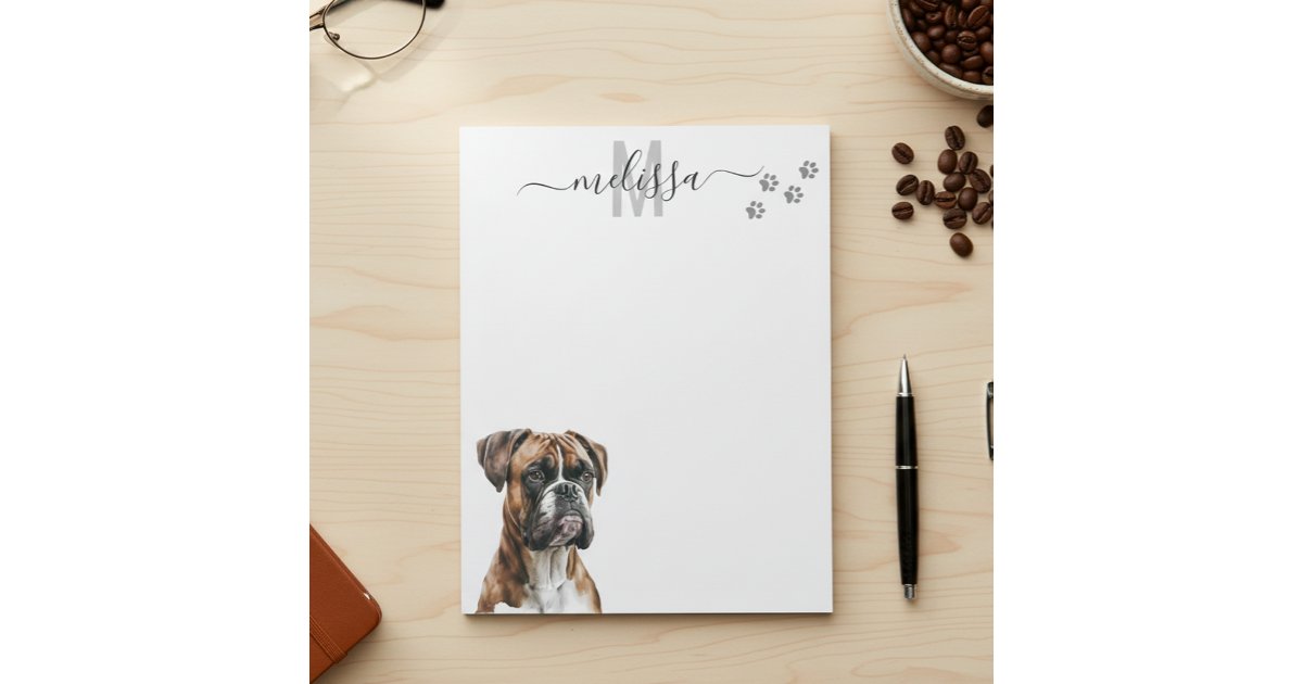 Boxer Watercolor Monogram Personalized Notepad | Zazzle