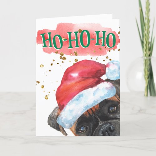 Boxer wearing Santa funny yappy howlidays Holiday Card