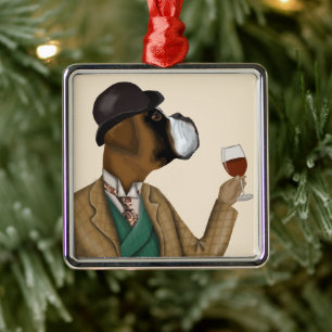 Boxer Wine Snob Metal Ornament