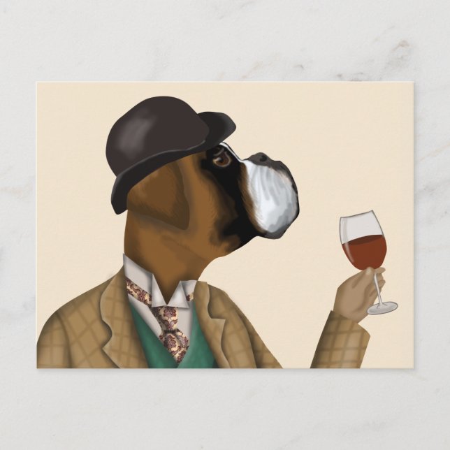Boxer Wine Snob Postcard (Front)