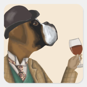 Boxer Wine Snob Square Sticker