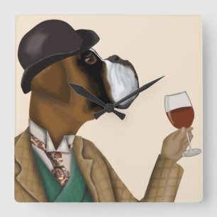 Boxer Wine Snob Square Wall Clock