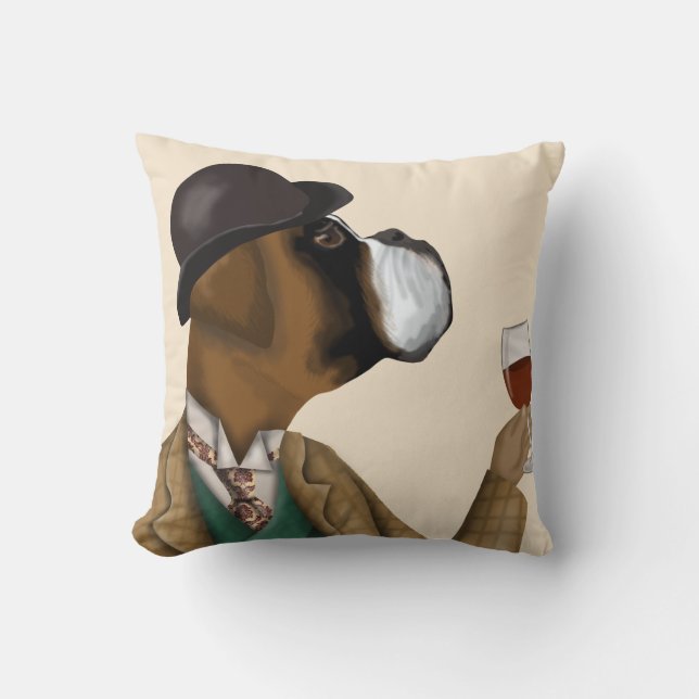 Boxer Wine Snob Throw Pillow (Front)
