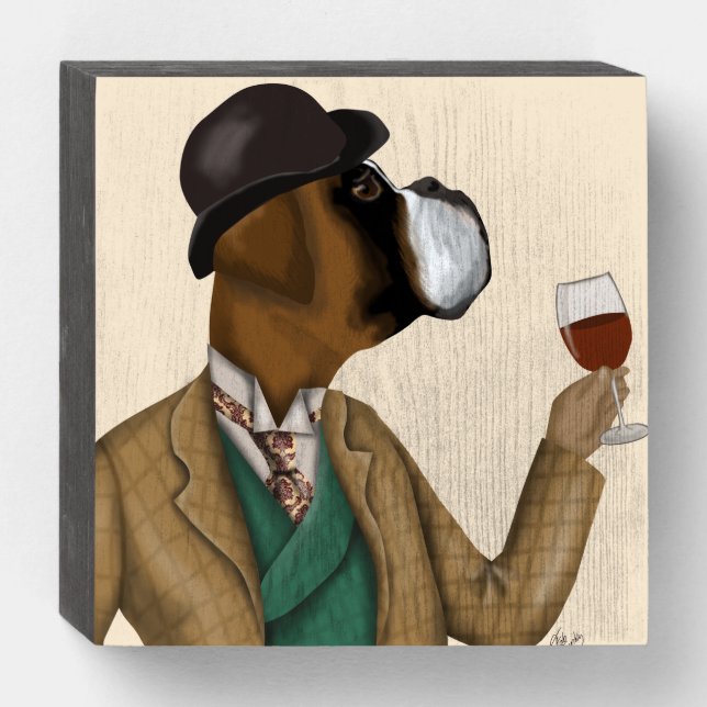 Boxer Wine Snob Wooden Box Sign (Front Horizontal)
