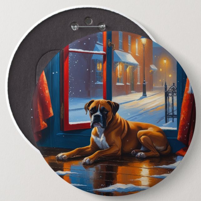 Boxer with Christmas Lights Holiday Button (Front & Back)