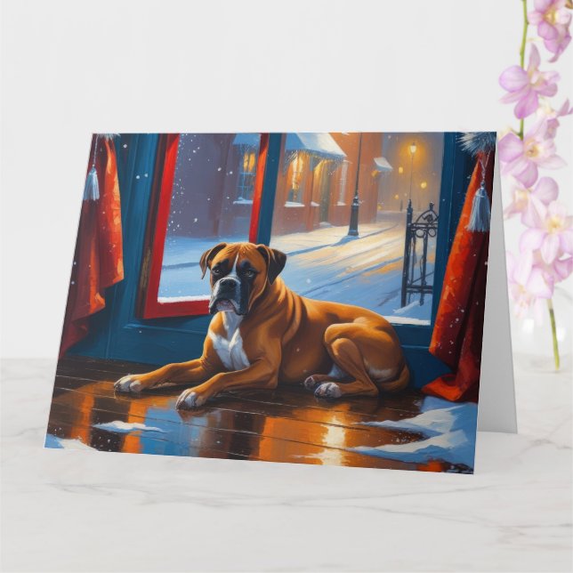 Boxer with Christmas Lights Holiday Card (Orchid)
