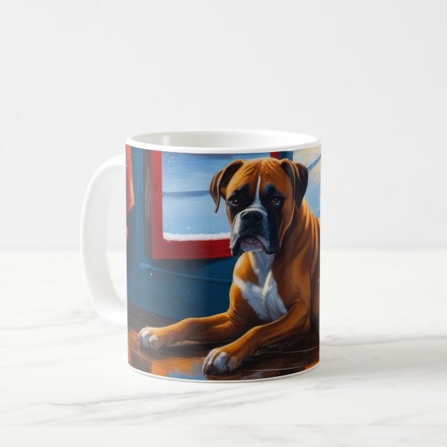 Boxer with Christmas Lights Holiday Coffee Mug (Front Left)