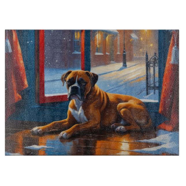 Boxer with Christmas Lights Holiday Cutting Board (Front)