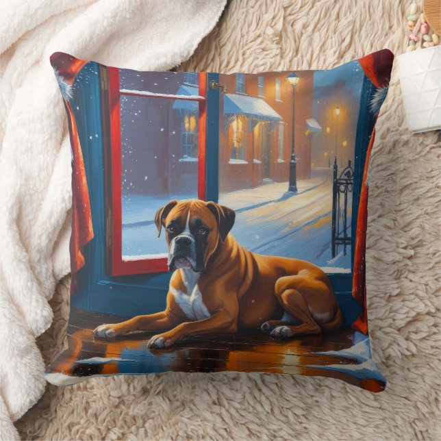 Boxer with Christmas Lights Holiday Throw Pillow (Blanket)