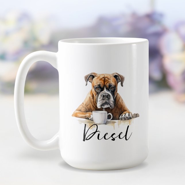 Boxer with coffee mug dog with attitude watercolor (Creator Uploaded)