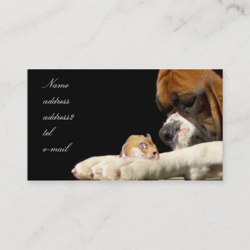 Boxer with hamster business card