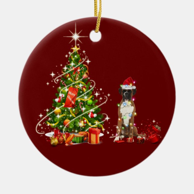 Boxer With Hat Scaft Christmas Ceramic Ornament (Front)