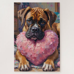 Boxer with Oversized Plush Heart Valentine's Day Jigsaw Puzzle