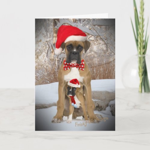 Boxer with Puppy Christmas Card