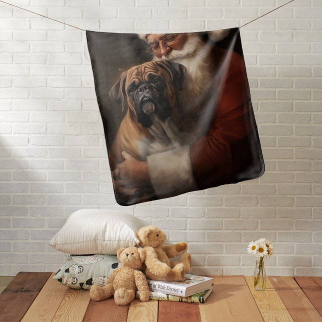 Boxer With Santa Claus Festive Christmas Baby Blanket (In Situ)
