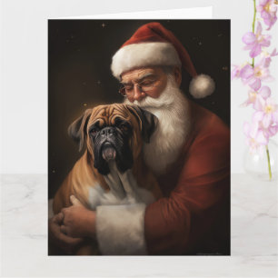 Boxer With Santa Claus Festive Christmas Card