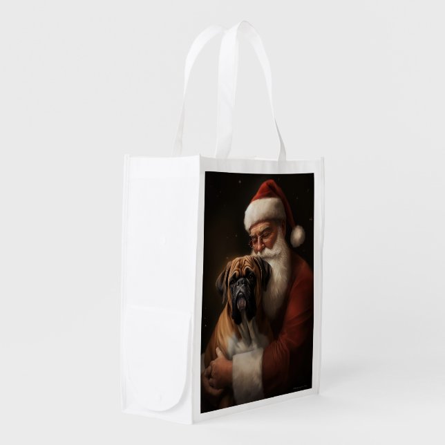 Boxer With Santa Claus Festive Christmas Grocery Bag (Front Side)
